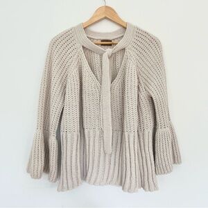 POL Bell Sleeve Chunky Chenille Sweater Elegant Cream Knit Top w Top Ribbon Med